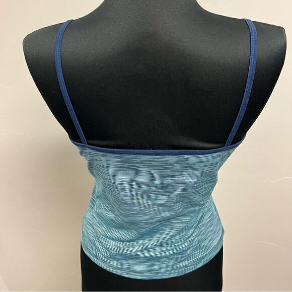 Vintage y2k tank top in blue stripe pattern sz L very stretchy new without tags - Picture 3 of 10